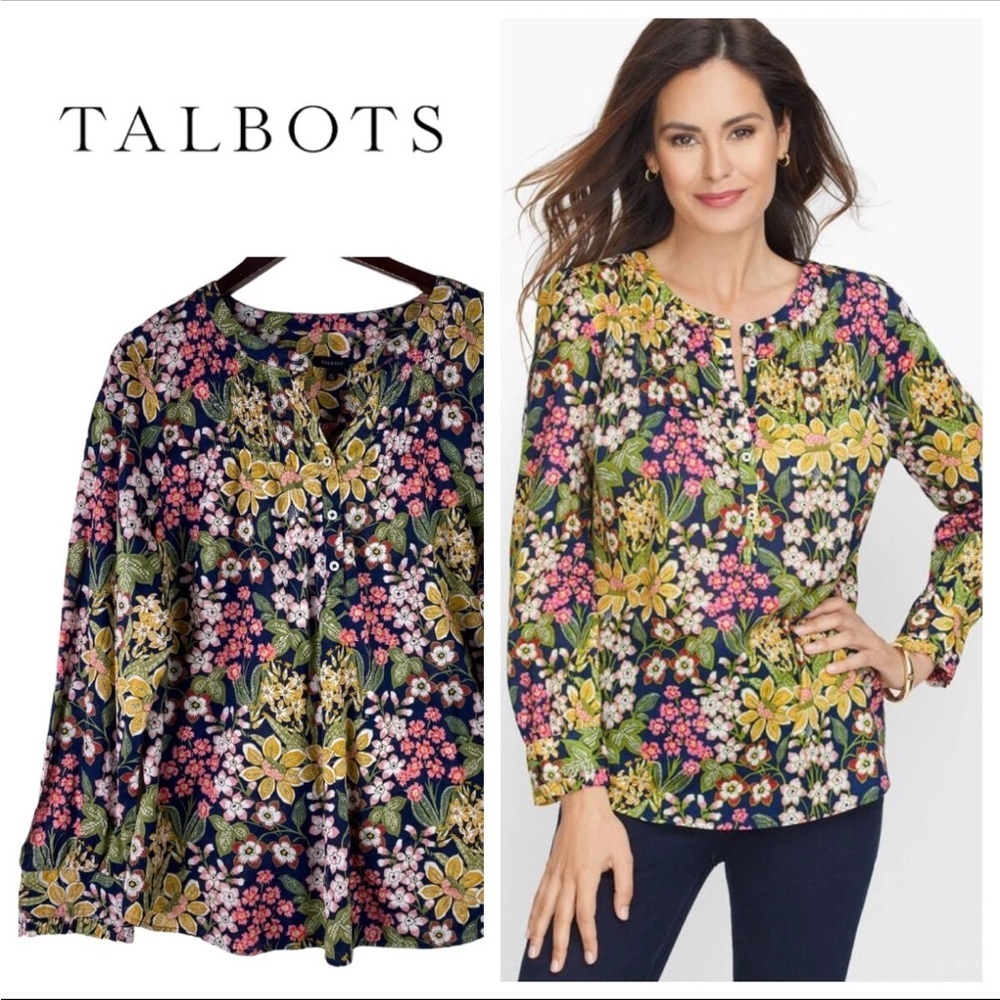 Talbots Women’s XL Feminine Pintuck Popover Top Blouse Garden Floral Cottagecore